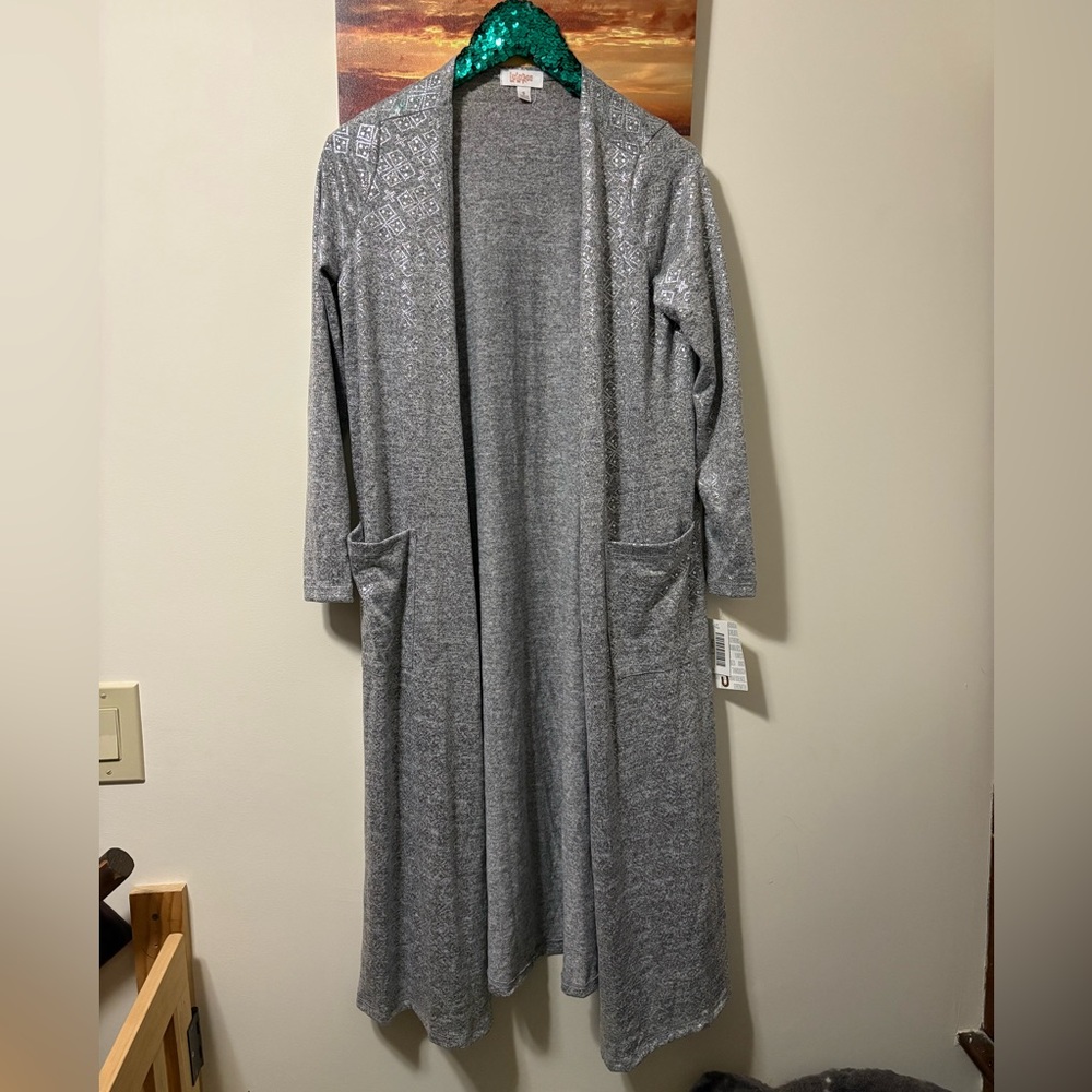 LuLaRoe elegant Silver Gray Open long Cardigan S nwt
